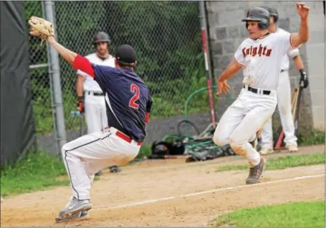  ?? DIGITAL FIRST MEDIA FILE ?? Rob Caruso, seen here flying through a file photo, got Aston Valley’s offense going hit by a pitch and would then score the first run of the game in the fourth inning. via a sacrifice ... of his body. He was