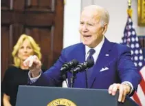  ?? MANUEL BALCE CENETA AP ?? President Joe Biden speaks to the nation Tuesday evening from the White House following the mass shooting at Robb Elementary School in Uvalde, Texas. First lady Jill Biden is at left.