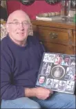  ??  ?? John Hobson with his special vinyl recording of his late mother Madge, created by Jason Leach.