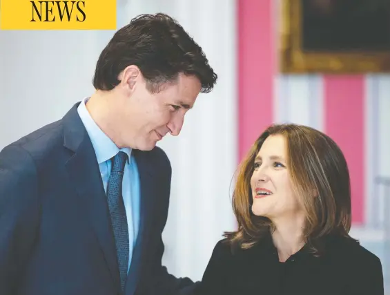  ?? SEAN KILPATRICK/ THE CANADIAN PRESS/FILES ?? “I can think of no one who is better suited to work alongside me,” Prime Minister Justin Trudeau says of Chrystia Freeland, his newly minted finance minister.