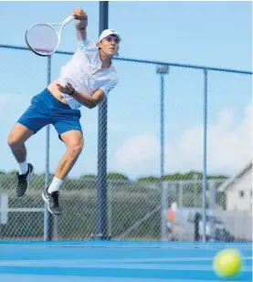  ?? Photo / Photosport ?? Corban Crowther, up-and-coming profession­al player and Tauranga resident, in action at the Pa¯ pa¯ moa Tennis Club last year.