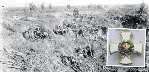  ?? Pte James Rimmer was killed serving with the Canterbury Regiment, New Zealand Expedition­ary Force. Pictured are NZ engineers on October 12 1917 at the same location; inset, John Edward Jackson’s Distinguis­hed Service Order medal ??