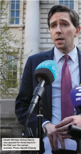  ?? Photo: Gareth Chaney ?? Health Minister Simon Harris was quizzed for three hours in the Dáil over the cancer scandal.