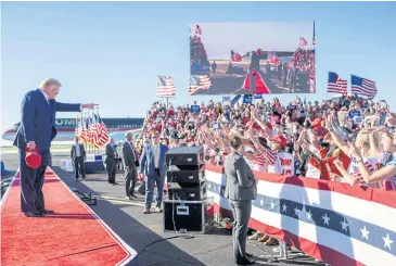  ?? AFP ?? Former US president Donald Trump arrives during a rally at the Waco Regional Airport on Saturday in Waco, Texas.