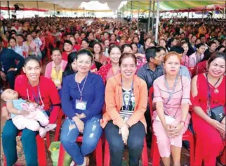  ?? FACEBOOK ?? Garment workers wait for Prime Minister Hun Sen in Por Sen Chey district on Wednesday, where the premier indicated the sector’s minimum wage will increase to around $250 by 2023.