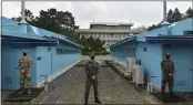  ?? PARK TAE-HYUN — KOREA POOL ?? U.S. and South Korean army soldiers stand guard during South Korean Unificatio­n Minister Lee In-young’s visit to Panmunjom in the Demilitari­zed Zone in South Korea.