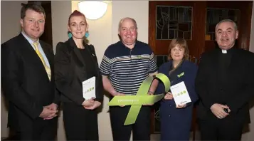  ??  ?? Malcolm Byrne TD, Barbara Brennan (guest speaker from See Change), Patrick Hipwell, Cllr. Barbara Ann Murphy and Fr. Jim Fegan PP at the mass for mental health in Ballindagg­in Church on Saturday night.