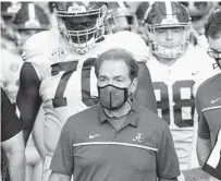  ?? L.G. PATTERSON AP ?? Alabama coach Nick Saban tested positive for COVID-19, three days before a SEC showdown with No. 3 ranked Georgia.