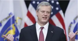  ?? NiCOLAuS CzARnECki / HERALD STAff fiLE ?? SHOWDOWN LOOMS: Gov. Charlie Baker speaks at a briefing at the State House on Jan. 13.