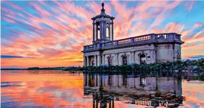  ?? ?? LANDMARK: The part-submerged Normanton Church, which was saved when the reservoir was created