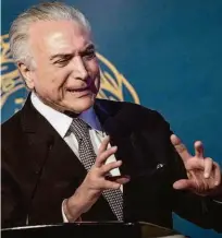  ?? Bruno Santos/folhapress ?? O presidente Michel Temer fala durante fórum da Câmara de Comércio Árabe-brasileira em São Paulo