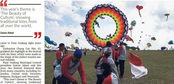  ??  ?? Colourful event: Kites of various shapes and colours flying at the 24th Pasir Gudang World Kite Festival 2019.