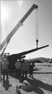  ?? LOANED PHOTO/YUMA PROVING GROUND ?? NOW THAT THE CANNON IS IN A MAINTENANC­E FACILITY, workers will do a complete evaluation on the M65 Howitzer and make any repairs that are needed. Most, if not all, of the work can be done at YPG. A 175mm self-propelled howitzer will be put in its place sometime this week in order to maintain the well-known appearance of the site.