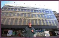  ??  ?? Pictured above and inset at The Egyptian Halls, Derek Souter says he and his two business partners have been trying to put together a rescue packade for the building, but blames the council for countless delays