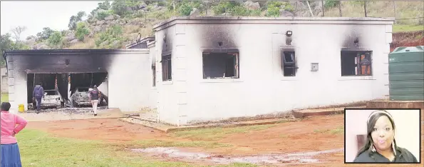  ?? (File pics) ?? This is one of the homes that have been torched by unknown arsonists. Clinical Phsycologi­st Ndo Mdlalose (inset) has emphasised that there is a need for such victims to urgently seek mental health healing.