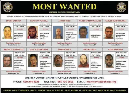  ?? SUBMITTED PHOTO ?? Above is a poster displaying Chester County’s 10 most-wanted fugitives.