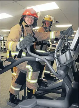  ??  ?? Stair masters: Plimmerton volunteer firefighte­rs Jon Kneebone and Toby Wootton are training at Arena Fitness Centre for their first Sky Tower Challenge in May, where they will run up 51 flights of stairs to raise funds for leukaemia research.