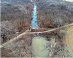  ?? DRONEBASE VIA AP, FILE ?? Cleanup continues where the ruptured Keystone pipeline dumped oil into a creek in Washington County, Kan., on Dec. 9.