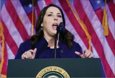  ?? AP PHOTO/SUSAN WALSH ?? In this Dec. 2, 2017, photo, Republican National Committee chairwoman Ronna Romney McDaniel, speaks at a fundraiser at Cipriani in New York. The Republican National Committee is committing $250 million to aid party candidates in the November elections,...