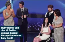  ?? ?? Ruby Barker and Joe McFadden applaud Special Recognitio­n winner Lucy Smith