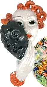  ?? ?? Left: A superb and eye-catching Art Deco pottery ‘Tragedy’ wall mask by Ernst Weber for Goldscheid­er, c.1930, £950, Morgan Strickland Decorative Arts