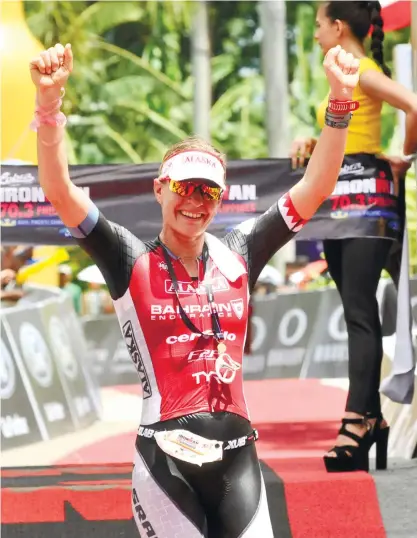  ?? (SUN.STAR FOTO/RUEL ROSELLO) ?? UNCHALLENG­ED. Caroline Steffen dominates the women’s division for the fifth straight time, finishing more than two minutes ahead of her rivals in the Cobra Ironman Asia Pacific Championsh­ips.