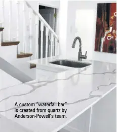  ??  ?? A custom “waterfall bar” is created from quartz by Anderson-powell’s team.