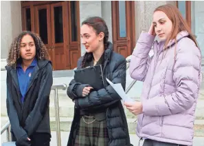  ?? PAT EATON-ROBB/AP ?? From left, Alanna Smith, Selina Soule and Chelsea Mitchell are students whose families are suing to stop transgende­r athletes from competing in girls sports.