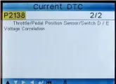  ??  ?? ‘P2138’ was our second fault code. We cleared both codes to see if they returned. They didn’t, but ‘P0441’ was pending. The traction control light remains illuminate­d.