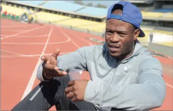  ?? PICTURES: NHLANHLA PHILLIPS ?? Simon Magakwe trains at the Royal Bafokeng Stadium in Rustenburg. He was banned from competing for two years, but he says he’s getting ready for the Commonweal­th Games.