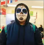  ??  ?? MHS Junior Marcos Zamora was one of many students who painted their faces for the ‘Dia de los Muertos’ procession on campus Friday.