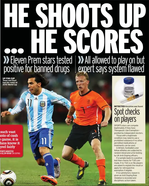  ??  ?? UP FOR CUP Tevez and Kuyt had doc notes at 2010 World Cup