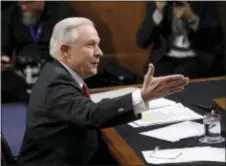  ?? J. SCOTT APPLEWHITE — THE ASSOCIATED PRESS ?? Attorney General Jeff Sessions testifies on Tuesday on Capitol Hill in Washington, before the Senate Intelligen­ce Committee hearing about his role in the firing of James Comey, his Russian contacts during the campaign and his decision to recuse from an...