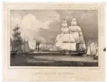  ??  ?? Drawn by Fitz Henry Lane (1804-1865), View in Boston Harbour. Dedicated to the Tiger Boat Club, ca. 1837. Lithograph on paper, 12 x 1811⁄16 in. Lithograph by L.H. Bradford Lithograph­y, Boston. Courtesy of the Collection of the Museum of Fine Arts,...
