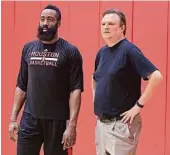  ?? James Nielsen / Houston Chronicle ?? Daryl Morey, right, on Rockets guard James Harden: “I don’t know who wouldn’t want to play with him. A top-five player in the league.”