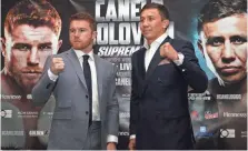  ?? STEVE BARDENS, GETTY IMAGES ?? Saul “Canelo” Alvarez, left, and Gennady Golovkin square off Sept. 16.