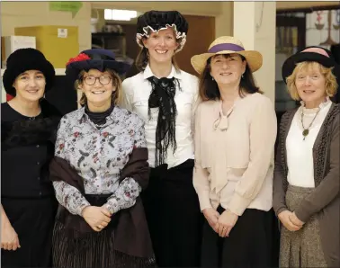  ??  ?? ABOVE: Aline Abautret, Deirdre Buttanshaw, Lyndsey Phelan, Shiela Traynor and Moira Maloney. LEFT: Mary O’Rourke with the teachers who dressed in the style of 1918 to celebrate women’s suffrage.