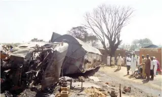  ?? PHOTO: Isa Sa’idu ?? Wreckage of the petrol tanker.