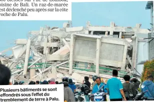  ??  ?? Plusieurs bâtiments se sont effondrés sous l’effet du tremblemen­t de terre à Palu.
