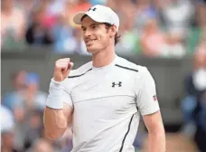  ?? SUSAN MULLANE, USA TODAY SPORTS ?? Andy Murray celebrates last year after a victory against Nick Kyrgios en route to his second Wimbledon title.