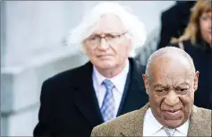  ??  ?? Cosby exits with his lawyer Mesereau (left) following a pretrial hearing for his sexual assault trial at the Montgomery County Courthouse last Mar 5.