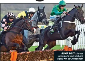  ??  ?? JUMP TO IT: James Bowen and Call Me Lord (right) win at Cheltenham