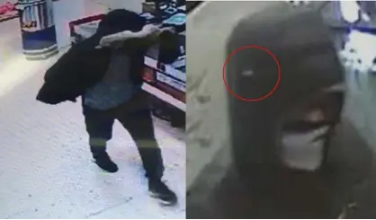  ?? Bilder: POLISEN ?? ÖVerVaknin­gskaMera. Mannen döms för tre rån. Här flyr han efter ett av rånen. Mannen ska ha haft mask vid två av de misstänkta rånen.