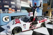  ?? WILFREDO LEE — THE ASSOCIATED PRESS ?? Harrison Burton celebrates after winning a NASCAR Xfinity Series auto race Saturday, June 13, 2020, in Homestead, Fla.