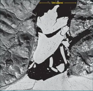  ?? IMAGE COURTESY: COPERNICUS DATA/ESA ?? Satellite images show that the ice shelf has broken into several small pieces.