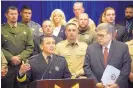  ?? ADOLPHE PIERRE-LOUIS/JOURNAL ?? Bernalillo County Sheriff Manuel Gonzales, left, discusses his department’s role in the federal operation, while Attorney General William Barr, right, listens.