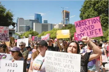  ?? JAY JANNER/AUSTIN AMERICAN-STATESMAN ?? Demonstrat­ors gather to rally for abortion rights last month in Austin, Texas.