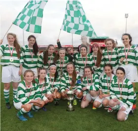  ??  ?? Strand Celtic’s u16 girls celebrate their win over Yeats . Pic: Brenda McCallion.