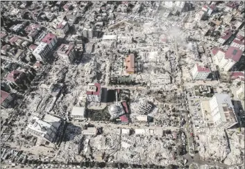  ?? PHOTO VIA AP ?? Aerial photo showing the destructio­n in Kahramanma­ras city center, southern Turkey on Thursday.