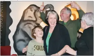  ?? TERESA WRIGHT/THE GUARDIAN ?? Hannah Bell arrives to a celebratio­n of her electoral victory in the District 11 byelection Nov. 27, 2017, with her daughter, Ava, Green leader Peter Bevan-Baker and her mother, Judith. Supporters were overjoyed at the electoral upset that saw Bell...